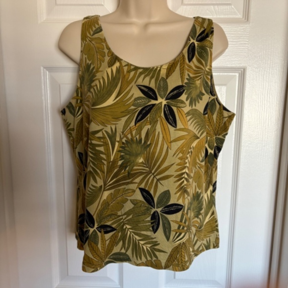 Tommy Bahama Green Floral Tank Stretchy Size XL